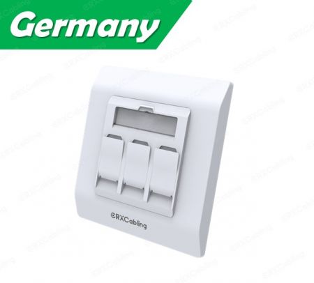 صفحه دیواری کابل اترنت ۳ پورت آلمانی با رنگ سفید و درپوش دار - صفحه‌های دیواری کیستون ۳ پورت